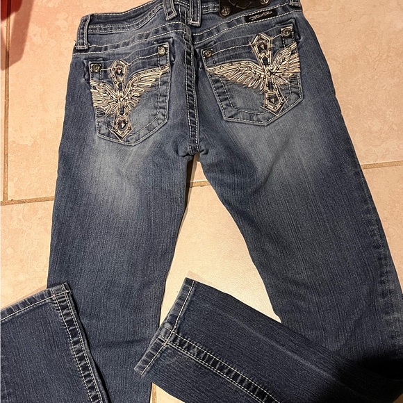Miss Me Other - Miss Me Blue Skinny Jeans with Embellished Design Back Pockets